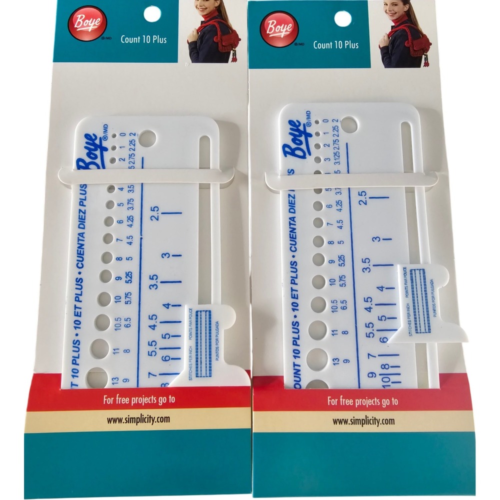 Boye Count 10 Plus Needle Check Stitch & Row Gauge Knitting Crochet Tool 2 Pack